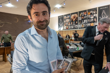 winner of baseball cards from silent auction