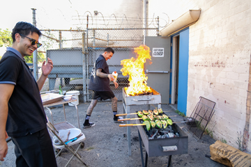 Boris laughs at Levon Avoyan big fire at the ourdoor BBQ