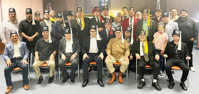Rite Wor. Sean Metroka seated with LA Sciots after his initiation into the L.A. Pyramid 59